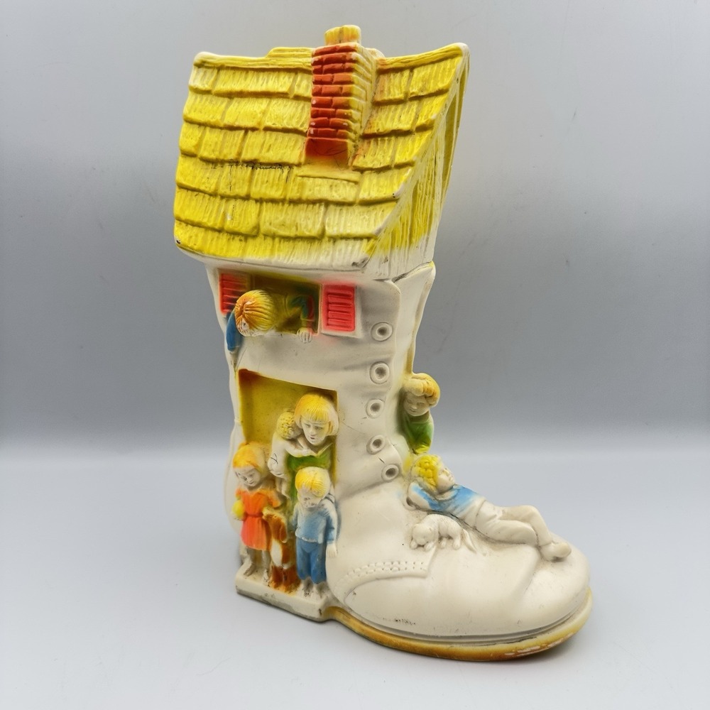 Vintage plastic Coin Bank Old Woman Who Lived In A Shoe No‎ Stopper Sanitoy